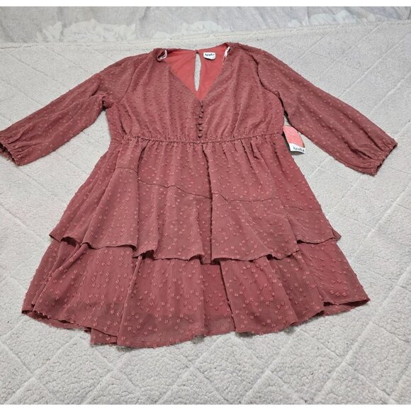 Arula Womens Tiered Dress With Textured Dot Design Dusty‎ Rose M - Picture 4 of 14